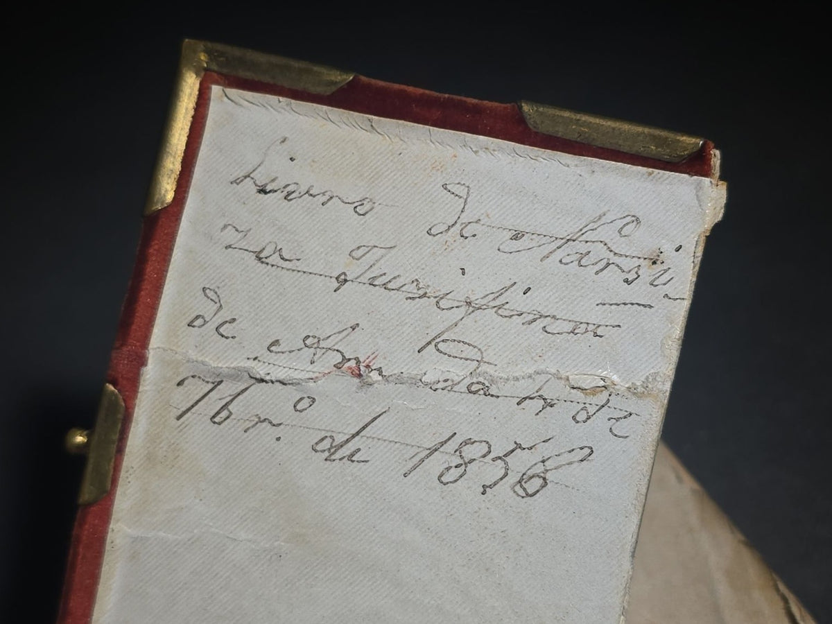 "Manual Abreviado Da Missa E Da Confissao" Antique Portuguese-Language Illustrated Catholic Prayer Book by J.-I. Roquette, Published by V.a J.-P. Aillaud, Monlon E Cia., Paris, 1853, with Brass-Mounted Velvet Binding, Cover Detached