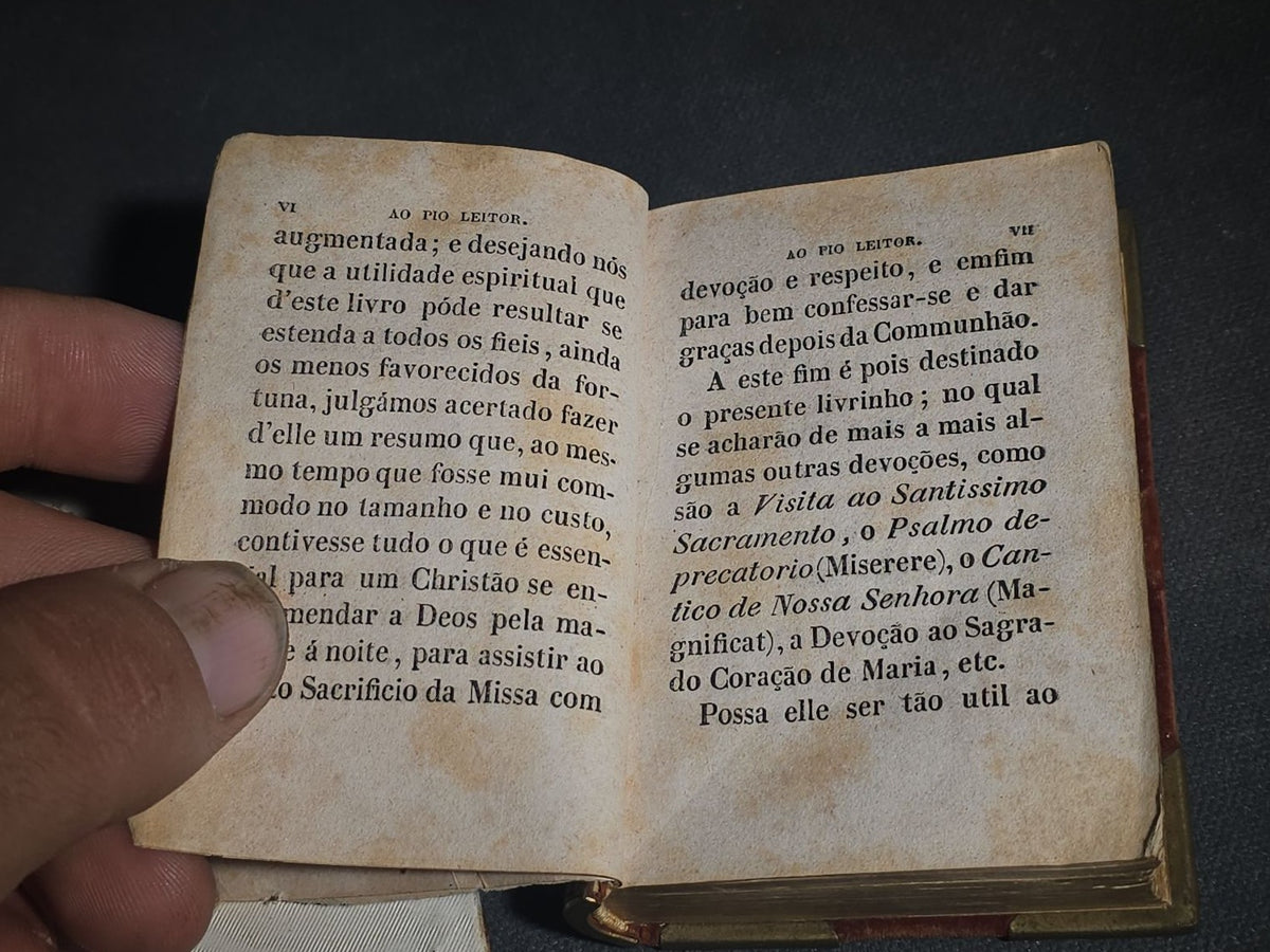 "Manual Abreviado Da Missa E Da Confissao" Antique Portuguese-Language Illustrated Catholic Prayer Book by J.-I. Roquette, Published by V.a J.-P. Aillaud, Monlon E Cia., Paris, 1853, with Brass-Mounted Velvet Binding, Cover Detached