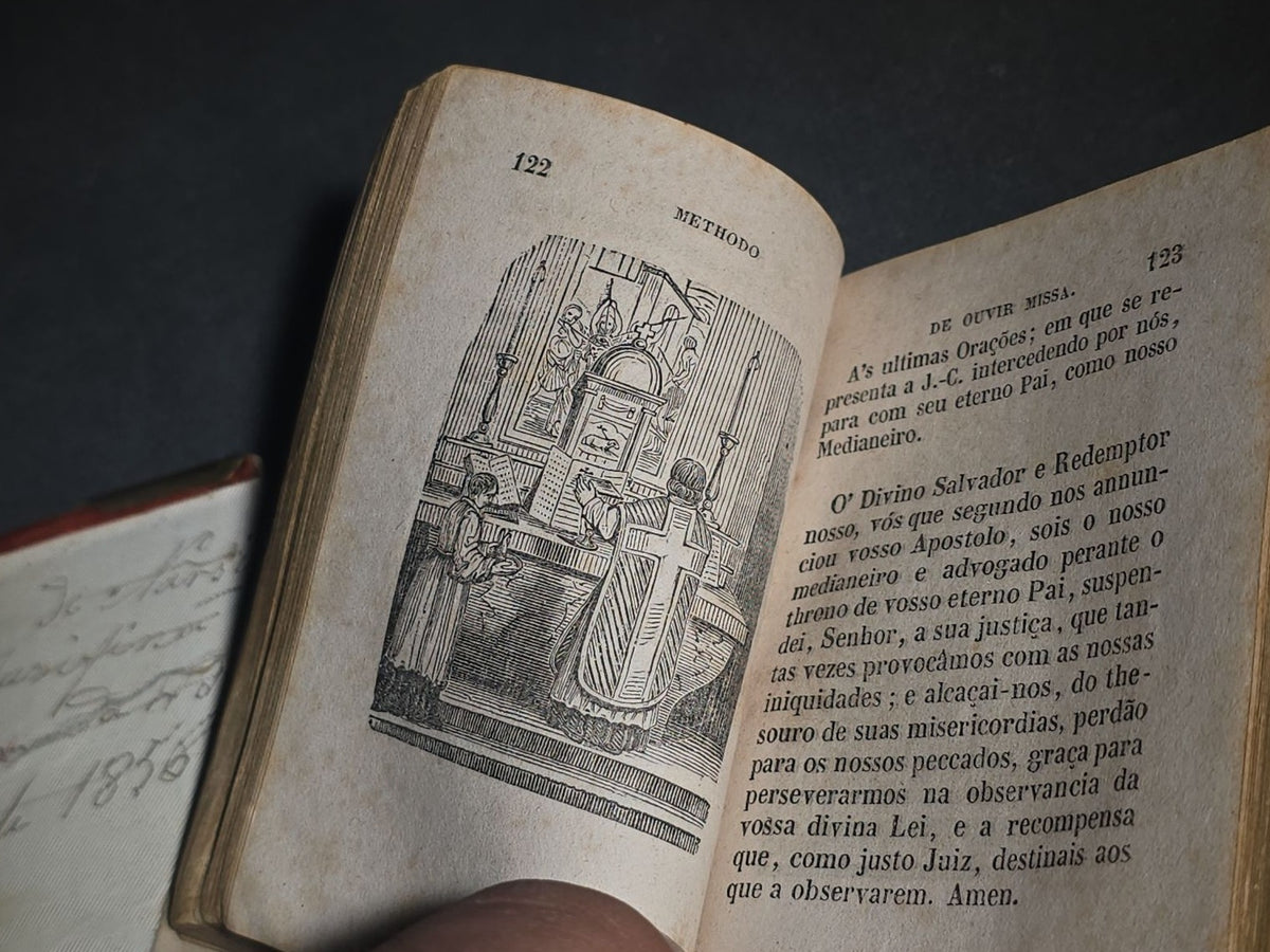 "Manual Abreviado Da Missa E Da Confissao" Antique Portuguese-Language Illustrated Catholic Prayer Book by J.-I. Roquette, Published by V.a J.-P. Aillaud, Monlon E Cia., Paris, 1853, with Brass-Mounted Velvet Binding, Cover Detached