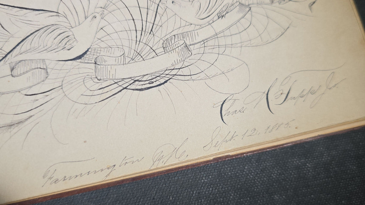 Antique 1880s Leather-Bound Autograph Book Belonging to J. U. Beam with Calligraphic Bird Drawing, Signatures from Farmington, New Hampshire and Wellesley, Massachusetts