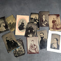 Lot 018 - Grouping of 12 Antique Tintype Photographs Including Identified Portrait of Katie Connell, Family Group, Couples, and Individual Portraits