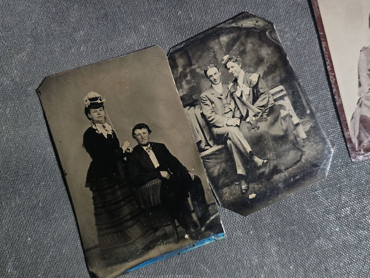 Grouping of 12 Antique Tintype Photographs including Identified Portrait of Katie Connell, Family Group, Couples, and Individual Portraits