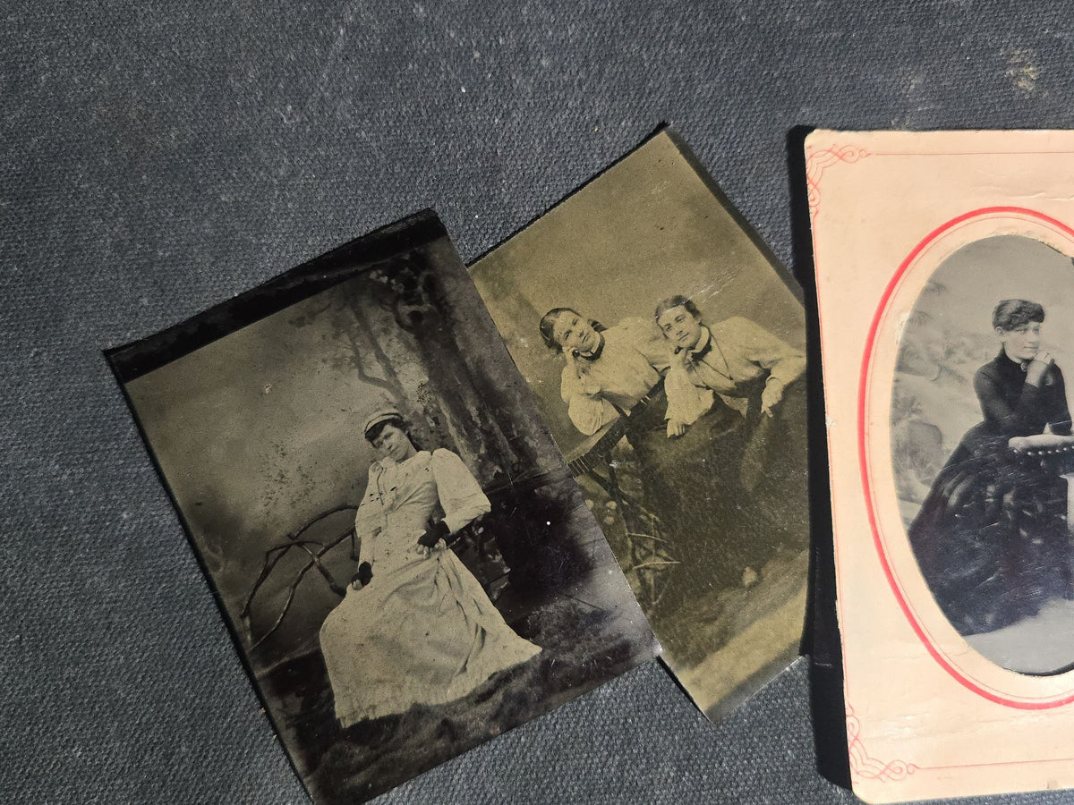 Grouping of 12 Antique Tintype Photographs including Identified Portrait of Katie Connell, Family Group, Couples, and Individual Portraits