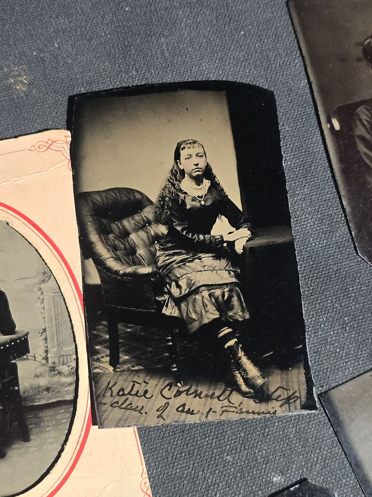 Grouping of 12 Antique Tintype Photographs including Identified Portrait of Katie Connell, Family Group, Couples, and Individual Portraits