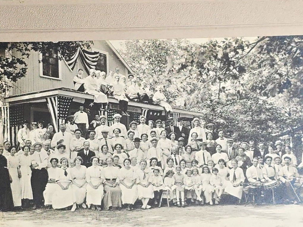 Grouping of Seven Antique and Vintage Board-Mounted and Foldered Photographs including Community Gatherings, Family Portraits, City Hall Group, and Conway "12" Inscription
