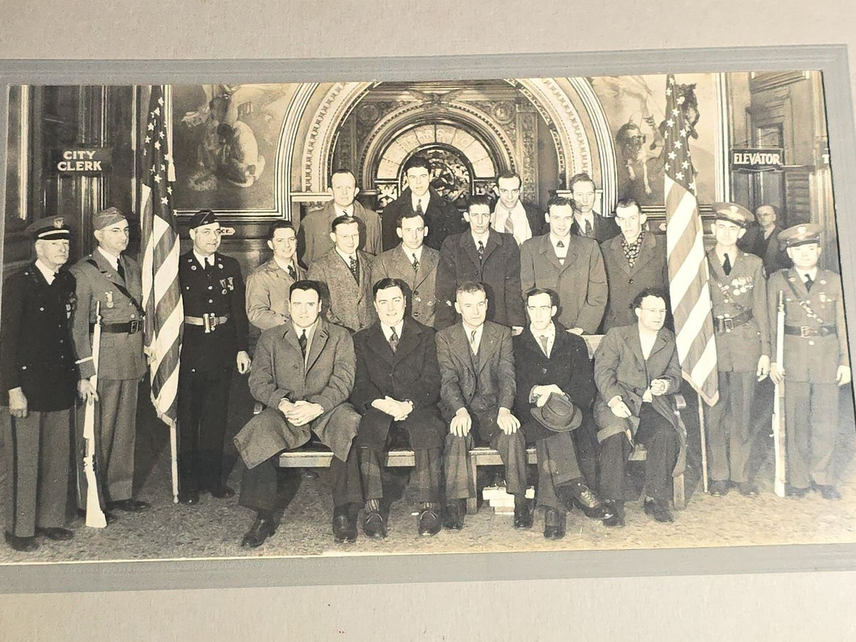 Grouping of Seven Antique and Vintage Board-Mounted and Foldered Photographs including Community Gatherings, Family Portraits, City Hall Group, and Conway "12" Inscription