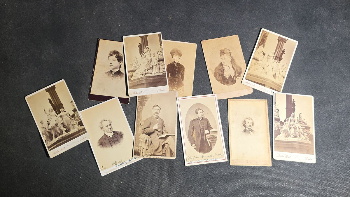 Grouping of 11 Antique Carte de Visite C.D.V. Photographs including Four of Monumental Sculpture in London, Rev. Offord of Notting Hill, and Rev. John Bennett of England