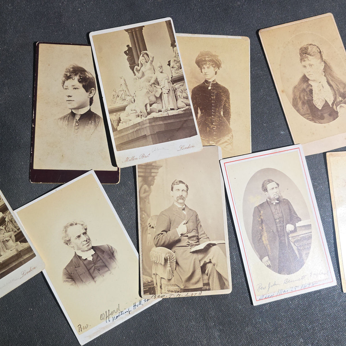 Grouping of 11 Antique Carte de Visite C.D.V. Photographs including Four of Monumental Sculpture in London, Rev. Offord of Notting Hill, and Rev. John Bennett of England