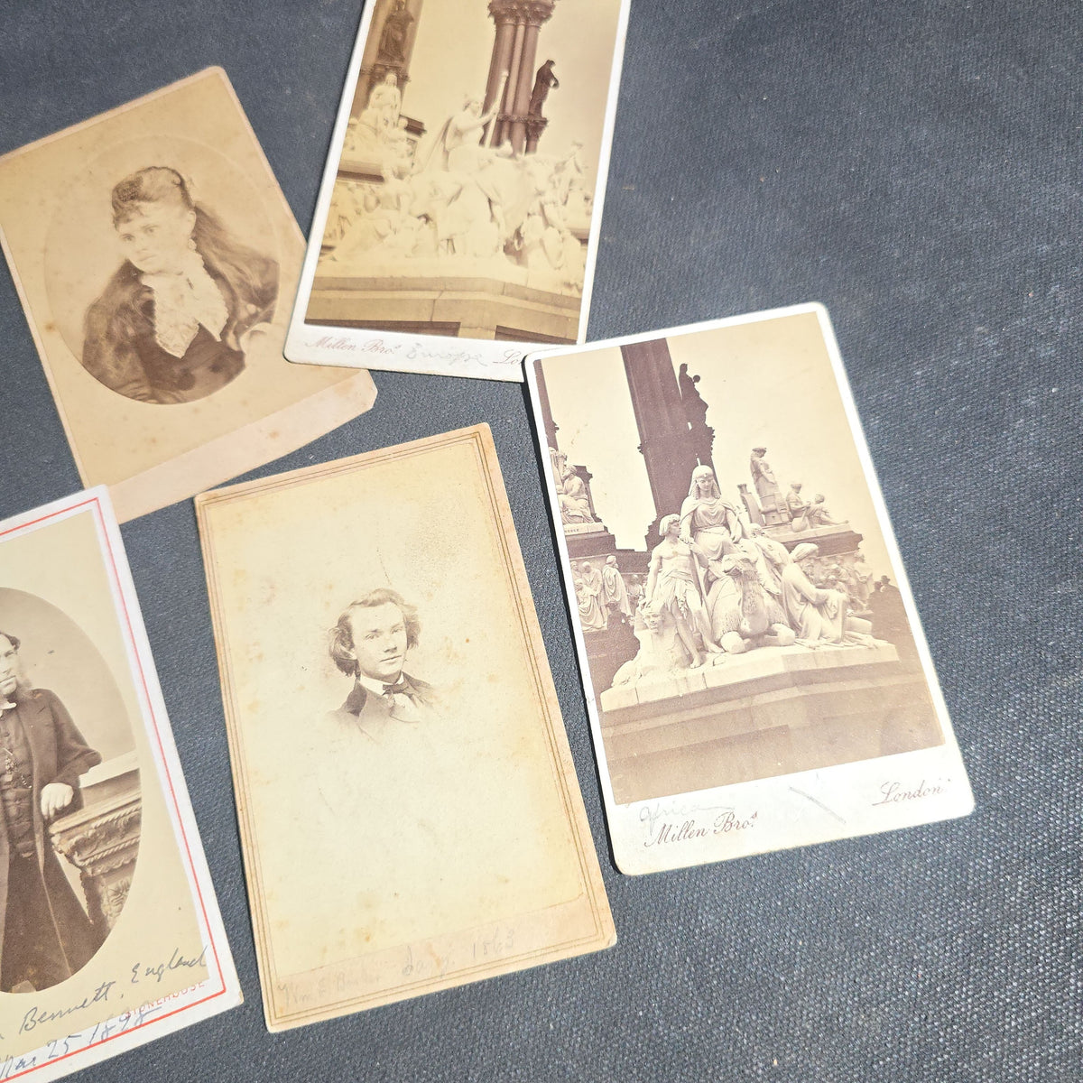 Grouping of 11 Antique Carte de Visite C.D.V. Photographs including Four of Monumental Sculpture in London, Rev. Offord of Notting Hill, and Rev. John Bennett of England
