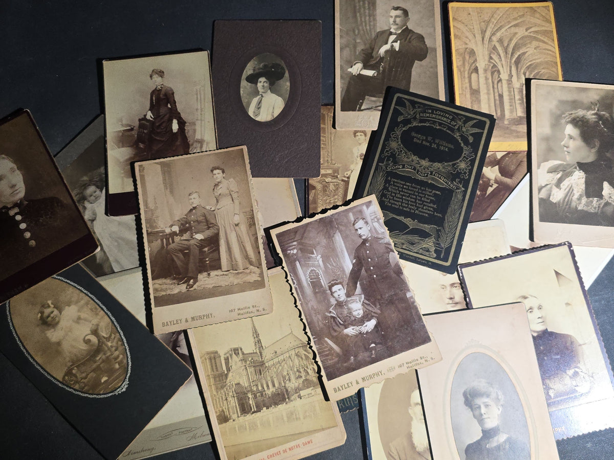 Grouping of 22 Antique Cabinet Card Photographs including Military Portraits, Clergy, Memorial Card, and Architectural Views, Photographed by Bayley & Murphy, Halifax, Nova Scotia and Others