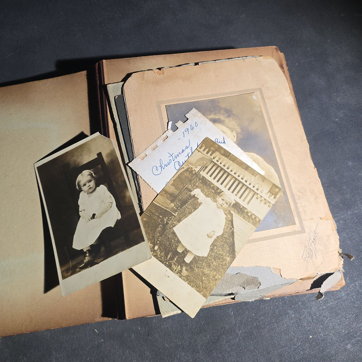Antique Victorian Celluloid Cover Photo Album with Woman Holding Fan on Cover, Containing Cabinet Card Photographs, C.D.V.s, and Snapshot Photographs