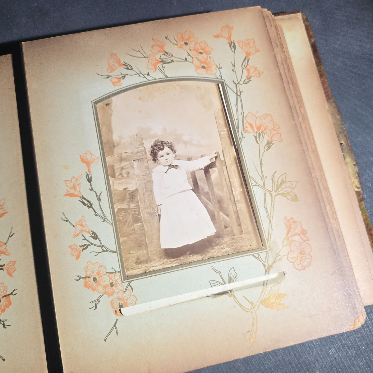 Antique Victorian Celluloid Cover Photo Album with Woman Holding Fan on Cover, Containing Cabinet Card Photographs, C.D.V.s, and Snapshot Photographs