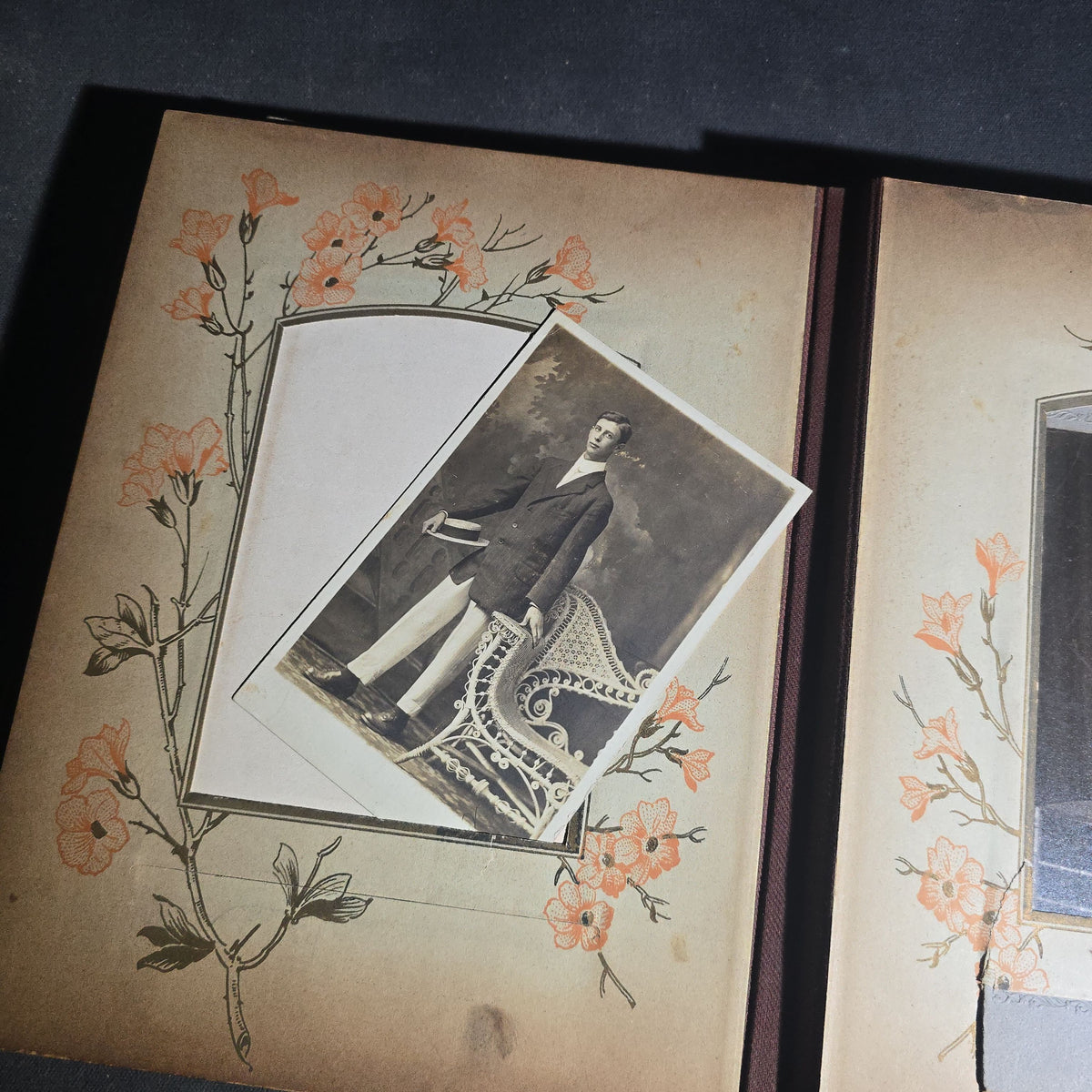 Antique Victorian Celluloid Cover Photo Album with Woman Holding Fan on Cover, Containing Cabinet Card Photographs, C.D.V.s, and Snapshot Photographs