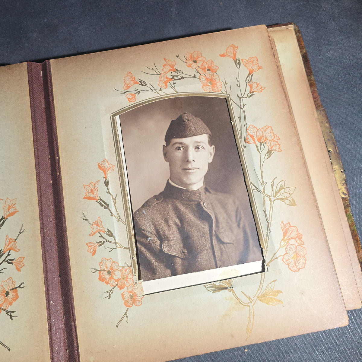 Antique Victorian Celluloid Cover Photo Album with Woman Holding Fan on Cover, Containing Cabinet Card Photographs, C.D.V.s, and Snapshot Photographs