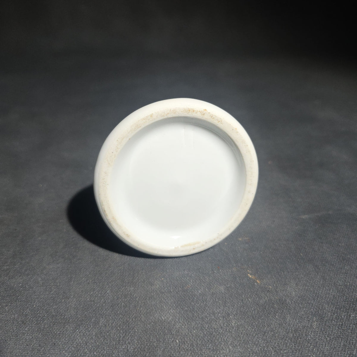 Antique Porcelain Covered Match Safe with Integrated Match Strike and Lid, Pink Banded Decoration with Gold "Matches" Lettering