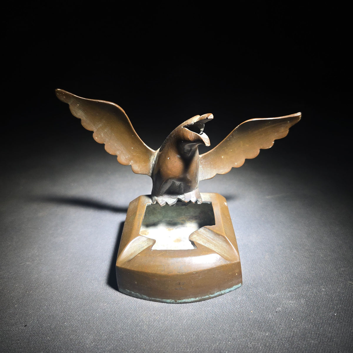 Vintage Bronze Figural Eagle Ashtray, Stamped India