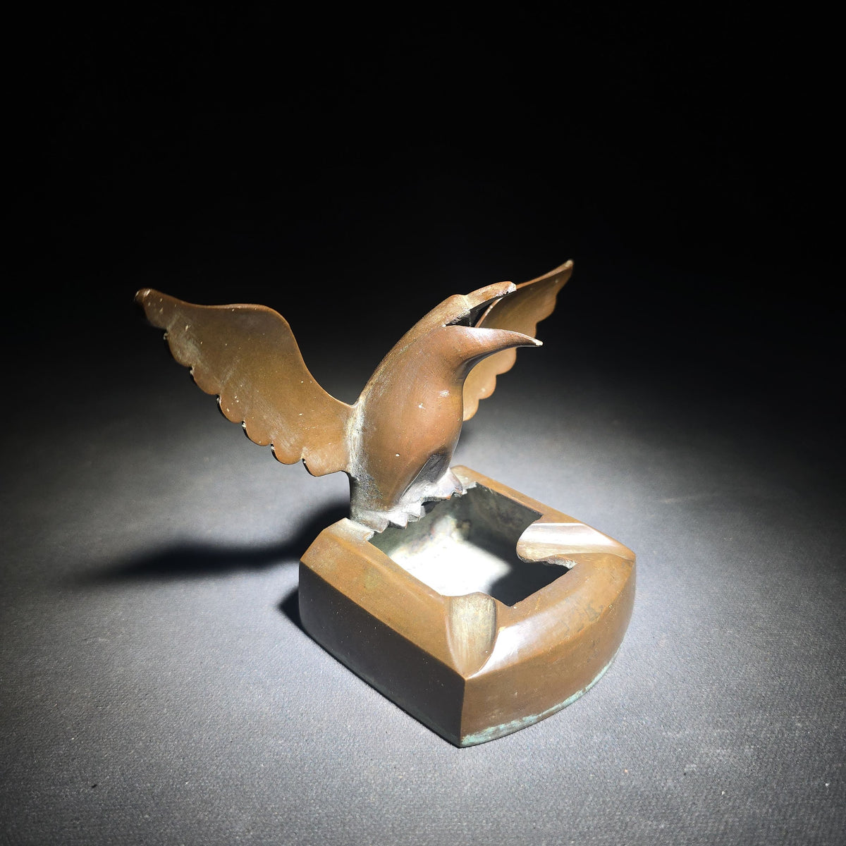 Vintage Bronze Figural Eagle Ashtray, Stamped India