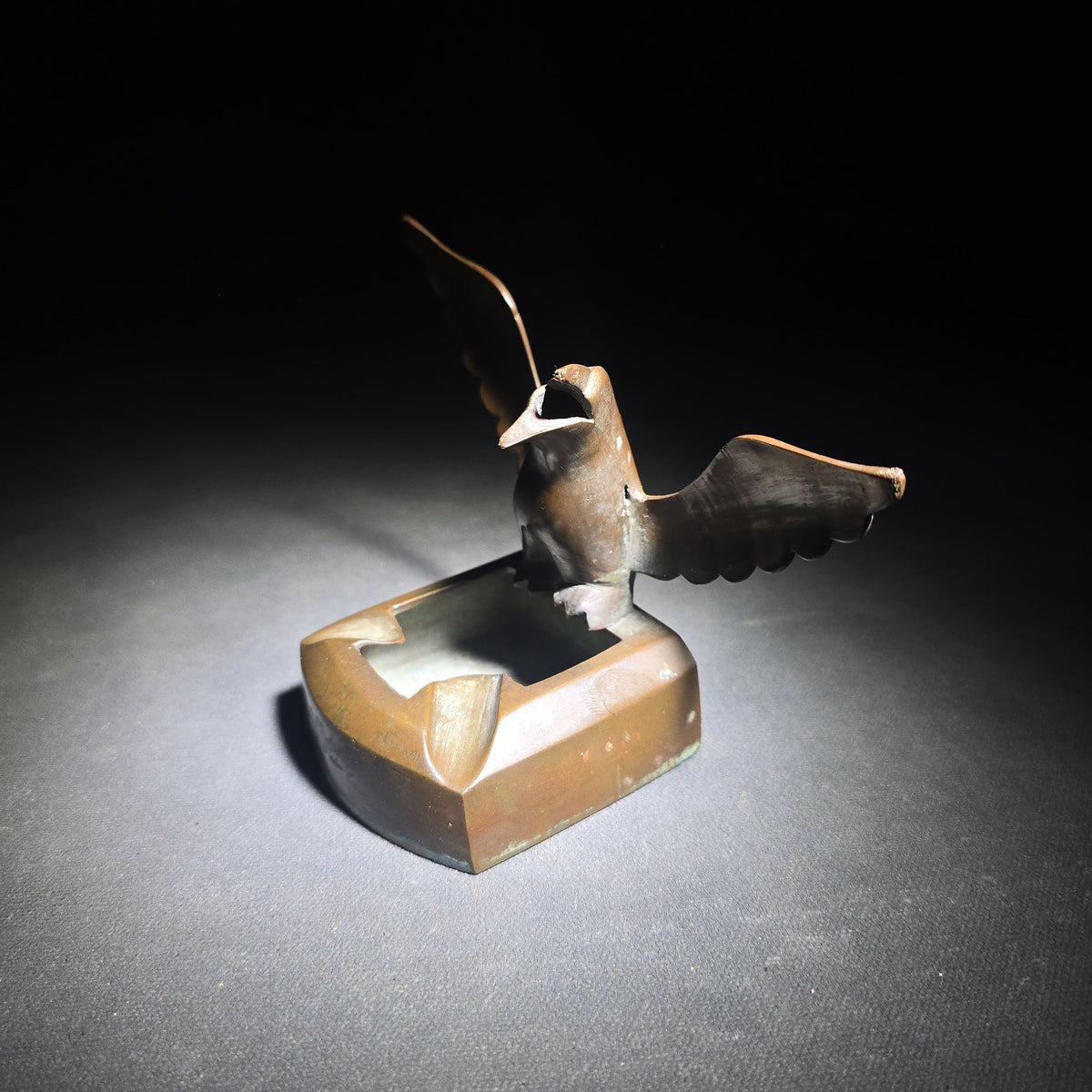Vintage Bronze Figural Eagle Ashtray, Stamped India