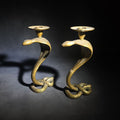 Lot 128 - Pair of Vintage Cast Brass Figural Cobra Snake Candlesticks with Coiled Tail Bases and Bobeche Drip Pans, 9" H each