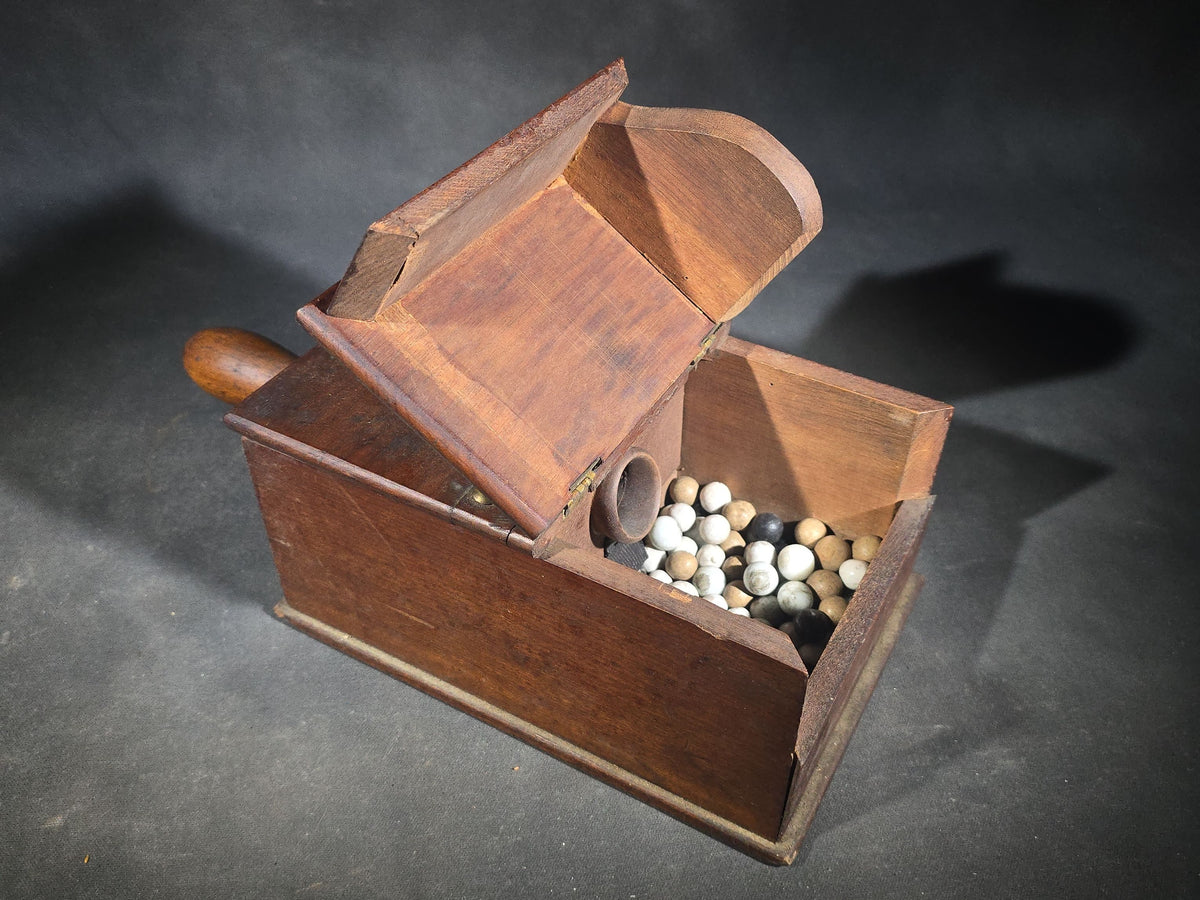 Antique Wooden Fraternal Ballot Box with Clay Voting Balls