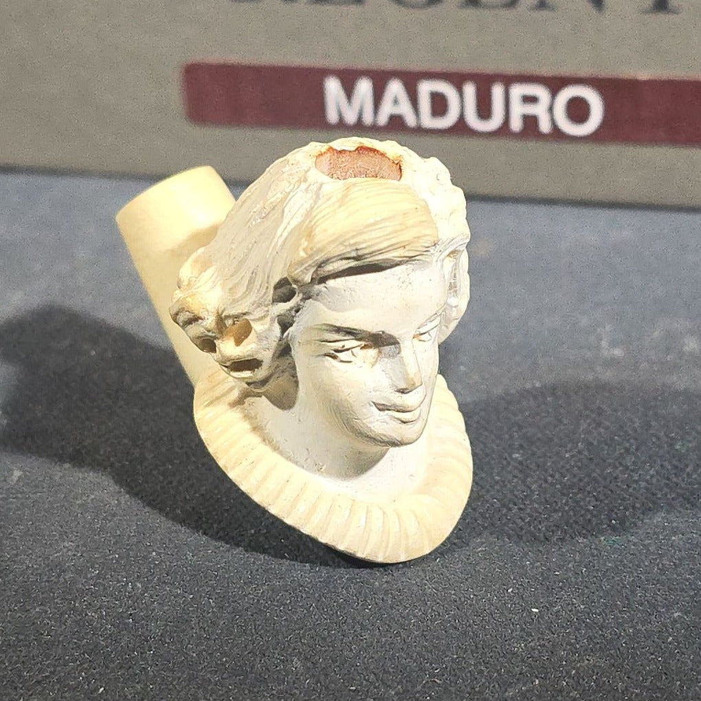 Grouping of Antique and Vintage Smalls including Meerschaum and Briar Smoking Pipes, Sterling Silver Reticulated Tray, Solid Copper Cuban Link Bracelet, and Scrimshaw-Style Carved Horn Pieces