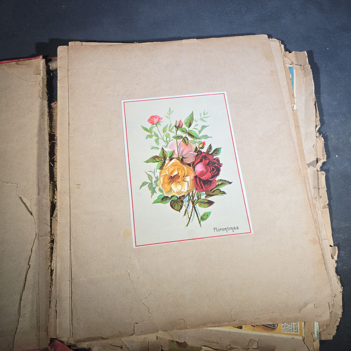 Antique Victorian "Scraps" Scrapbook Album with Over 100 Chromolithograph Trade Cards, Die Cuts, Greeting Cards, and Prints including Hires Root Beer, Great Atlantic & Pacific Tea Co., and Raphael Tuck & Sons