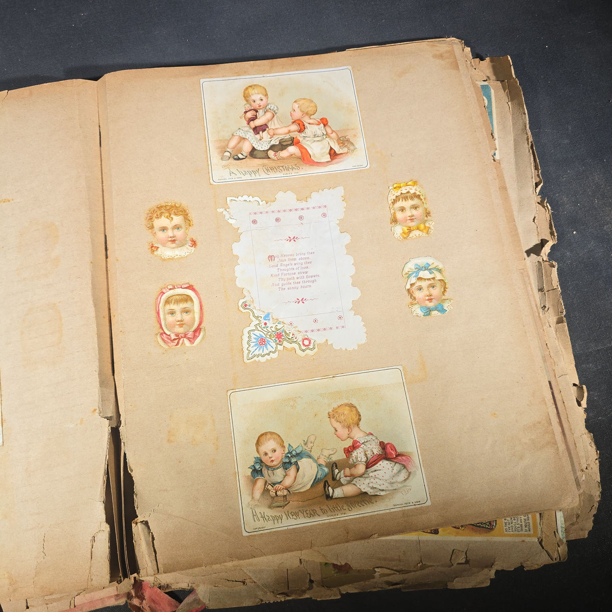Antique Victorian "Scraps" Scrapbook Album with Over 100 Chromolithograph Trade Cards, Die Cuts, Greeting Cards, and Prints including Hires Root Beer, Great Atlantic & Pacific Tea Co., and Raphael Tuck & Sons