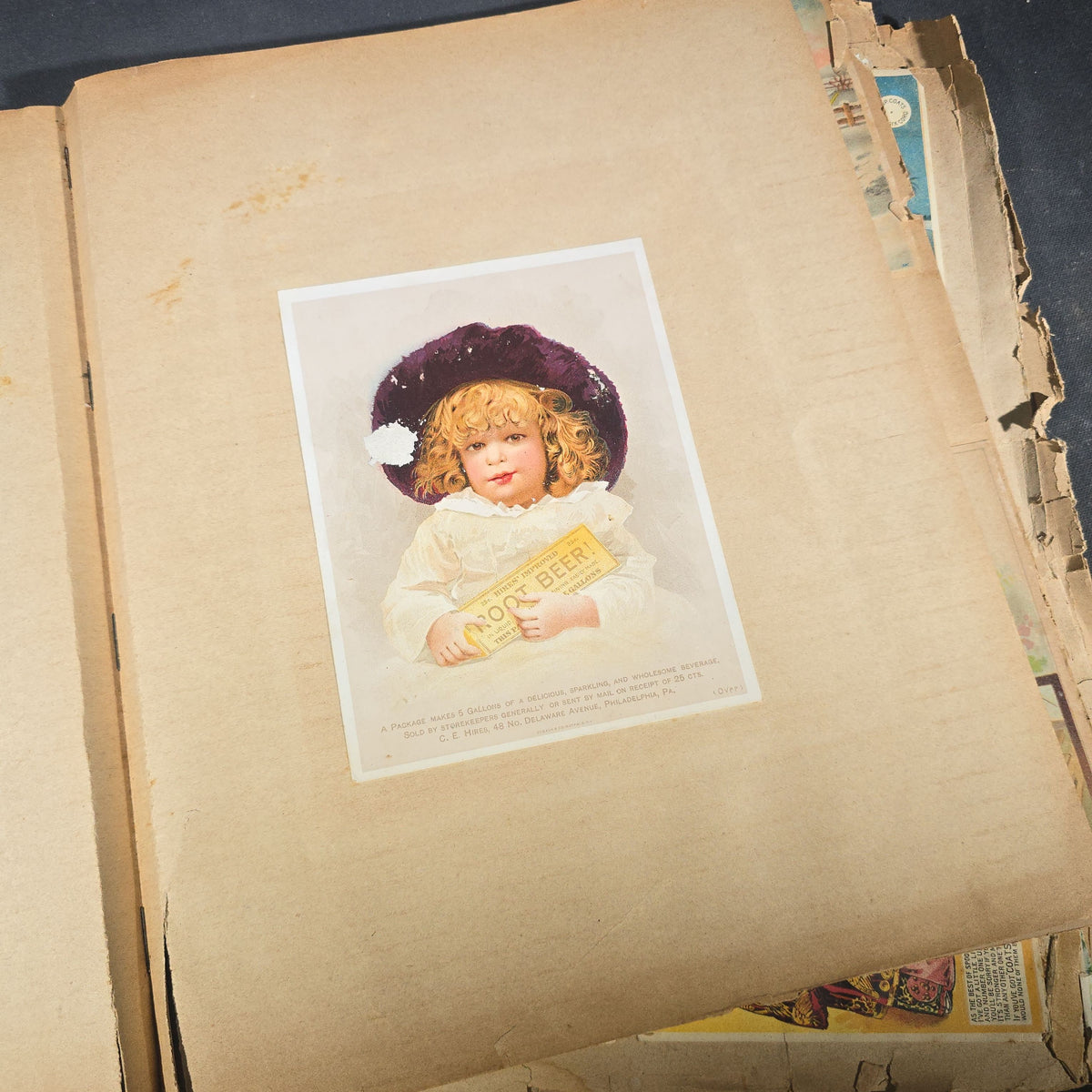 Antique Victorian "Scraps" Scrapbook Album with Over 100 Chromolithograph Trade Cards, Die Cuts, Greeting Cards, and Prints including Hires Root Beer, Great Atlantic & Pacific Tea Co., and Raphael Tuck & Sons