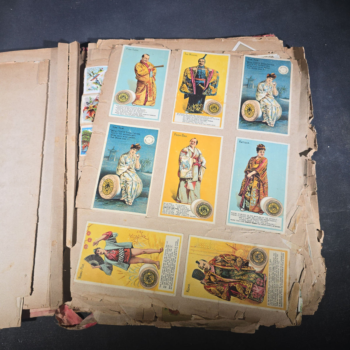 Antique Victorian "Scraps" Scrapbook Album with Over 100 Chromolithograph Trade Cards, Die Cuts, Greeting Cards, and Prints including Hires Root Beer, Great Atlantic & Pacific Tea Co., and Raphael Tuck & Sons