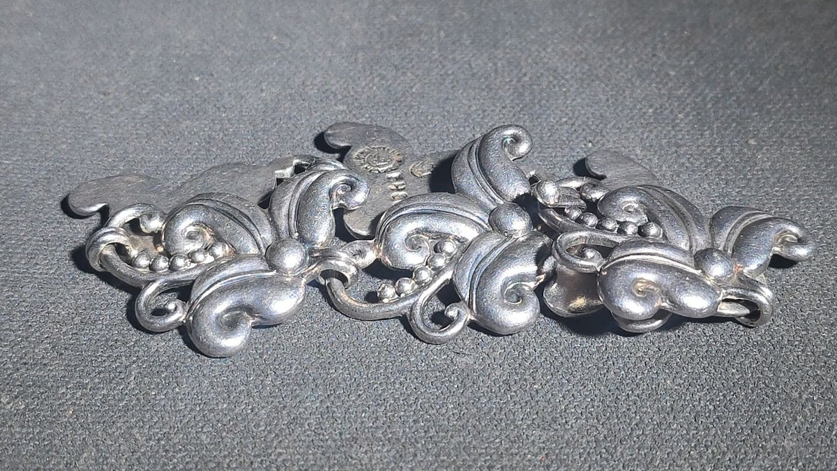 Vintage Sterling Silver Link Bracelet with Scroll and Bead Motif, Margot de Taxco, Mexico