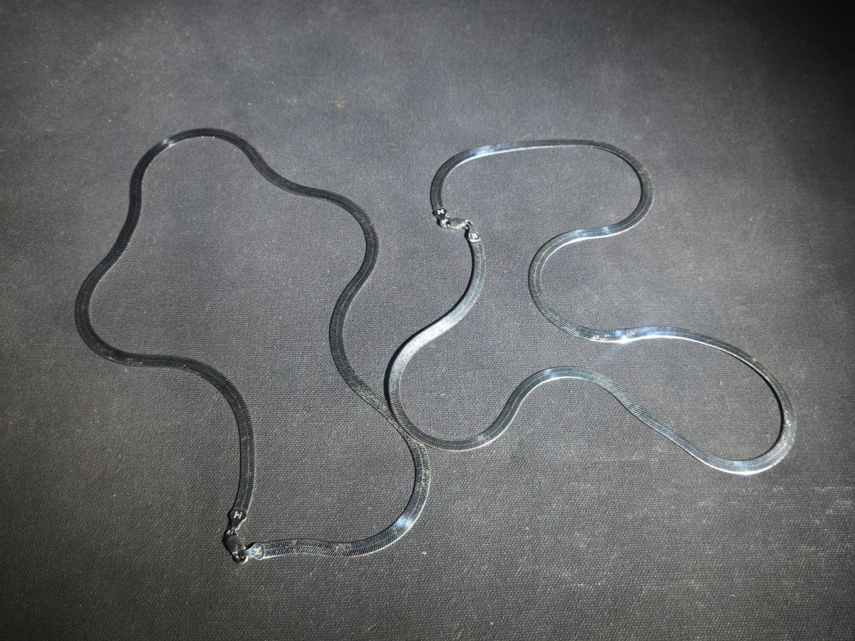 Pair of Vintage Sterling Silver Herringbone Chain Necklaces, Made in Italy by Milor