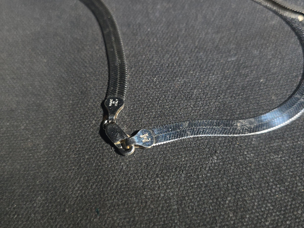 Pair of Vintage Sterling Silver Herringbone Chain Necklaces, Made in Italy by Milor