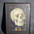 Lot 001 - Vintage Oil Painting on Canvas, Human Skull Study Against a Dark Background, Unsigned, in Modern Frame, 11-1/8" W x 14-1/8" H