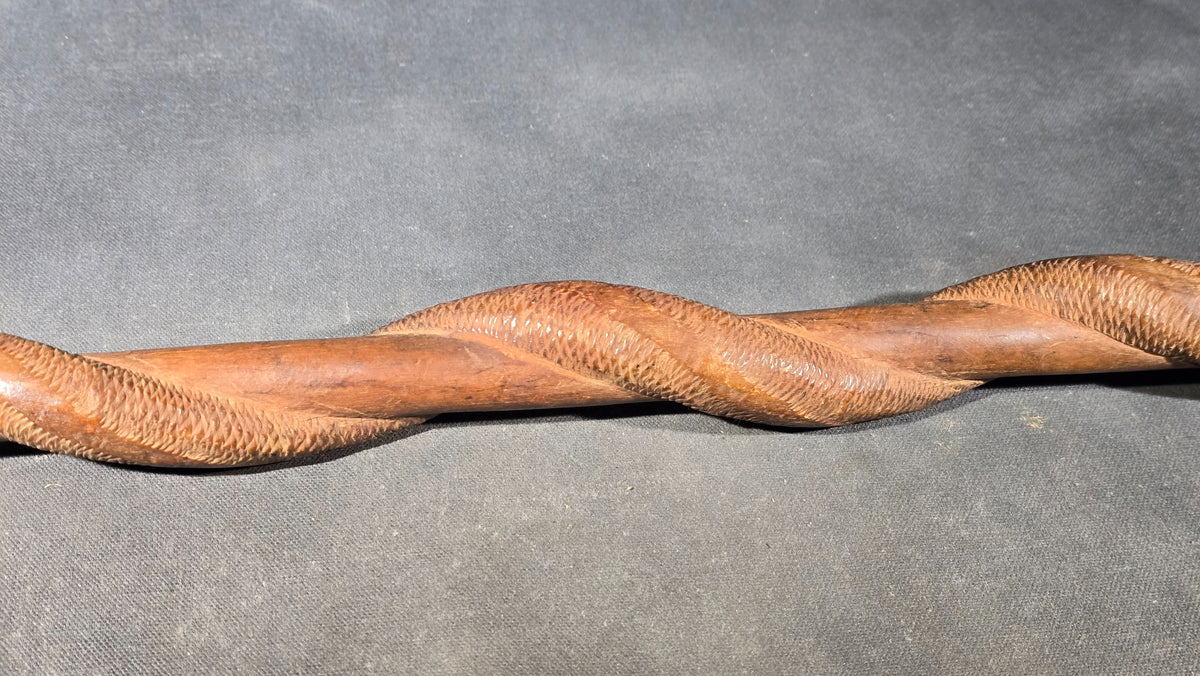 Vintage Hand-Carved Wood Snake Walking Cane with Cobra Head and Intertwined Serpent Shaft