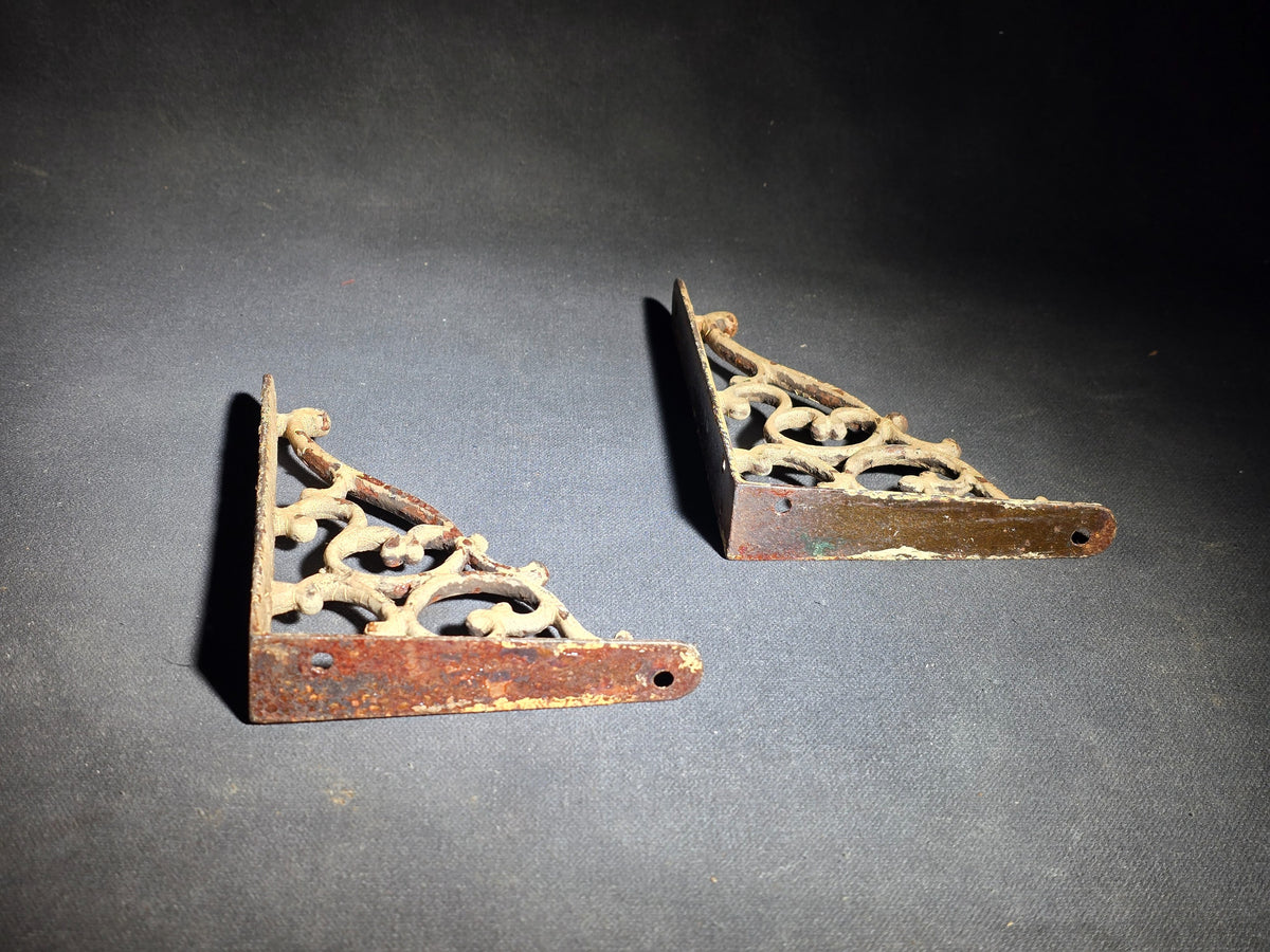 Pair of Antique Cast Iron Shelf Brackets with Scrollwork Design
