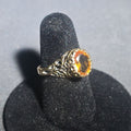 Lot 075 - 14k Gold Filigree Ring with Oval Citrine Stone, Marked "SD 14k", Size 6, Total Weight 3.63 g