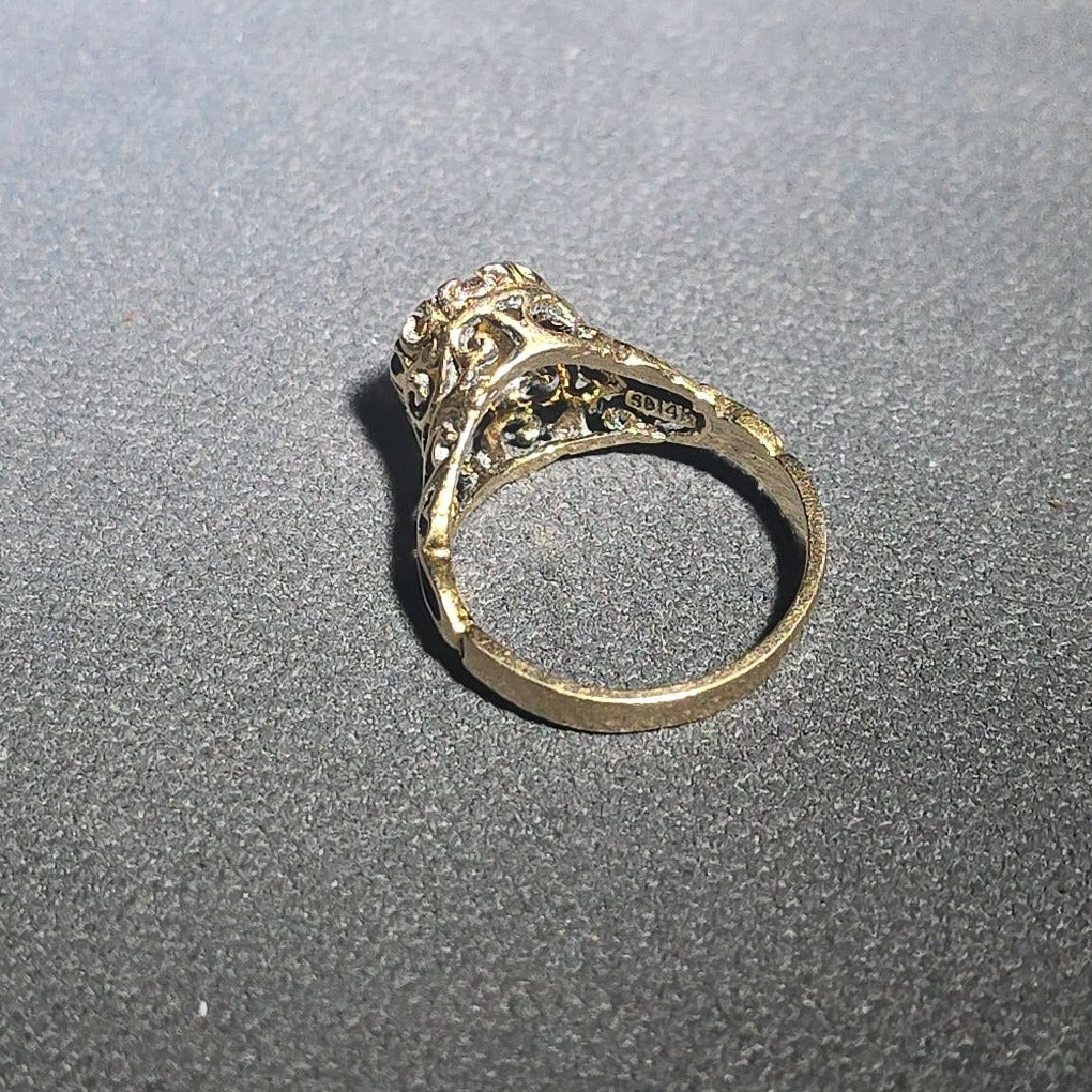 14K Gold Filigree Ring with Oval Citrine Stone, Marked "SD 14K"