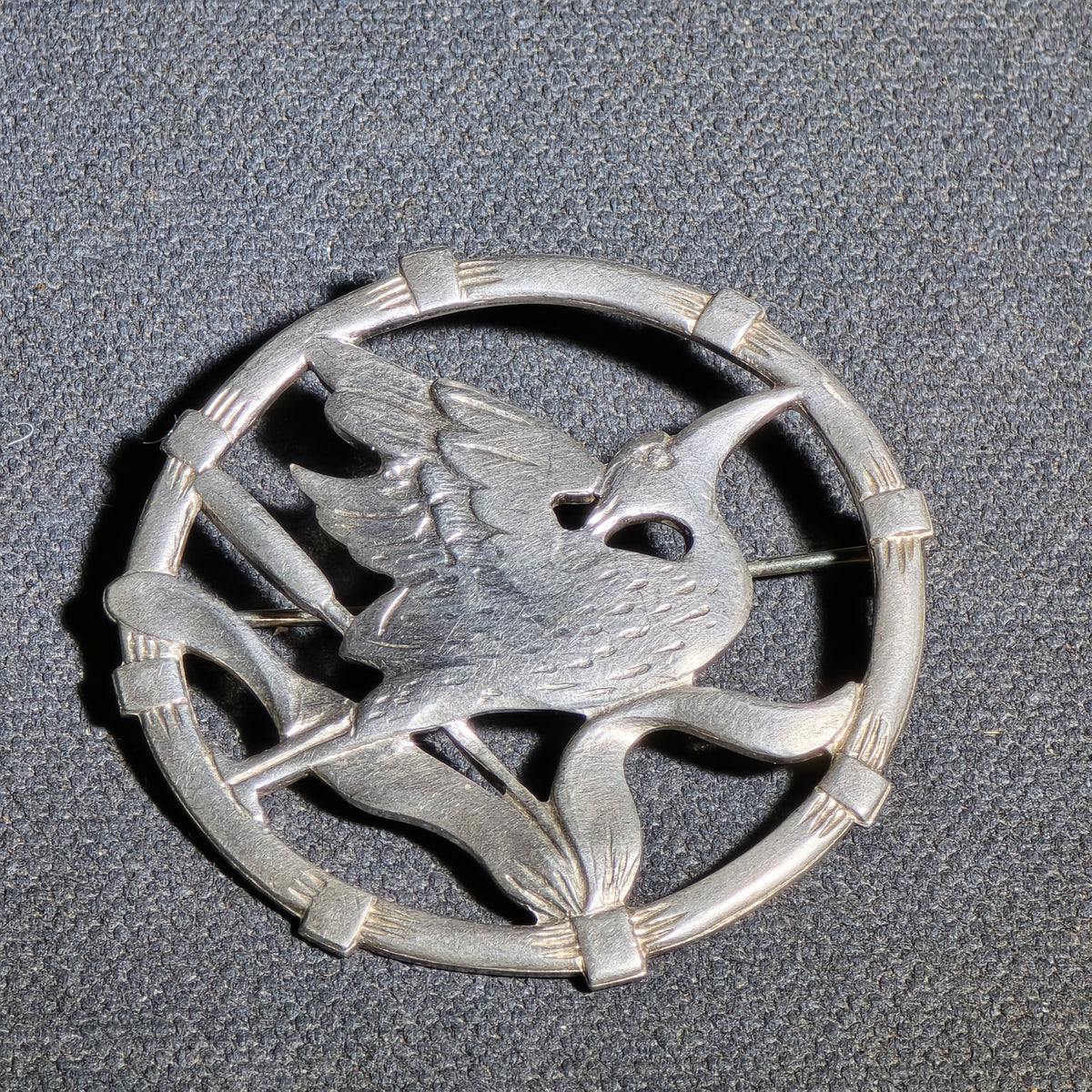 Vintage Birks Sterling Silver Brooch with Crane and Bamboo Motif