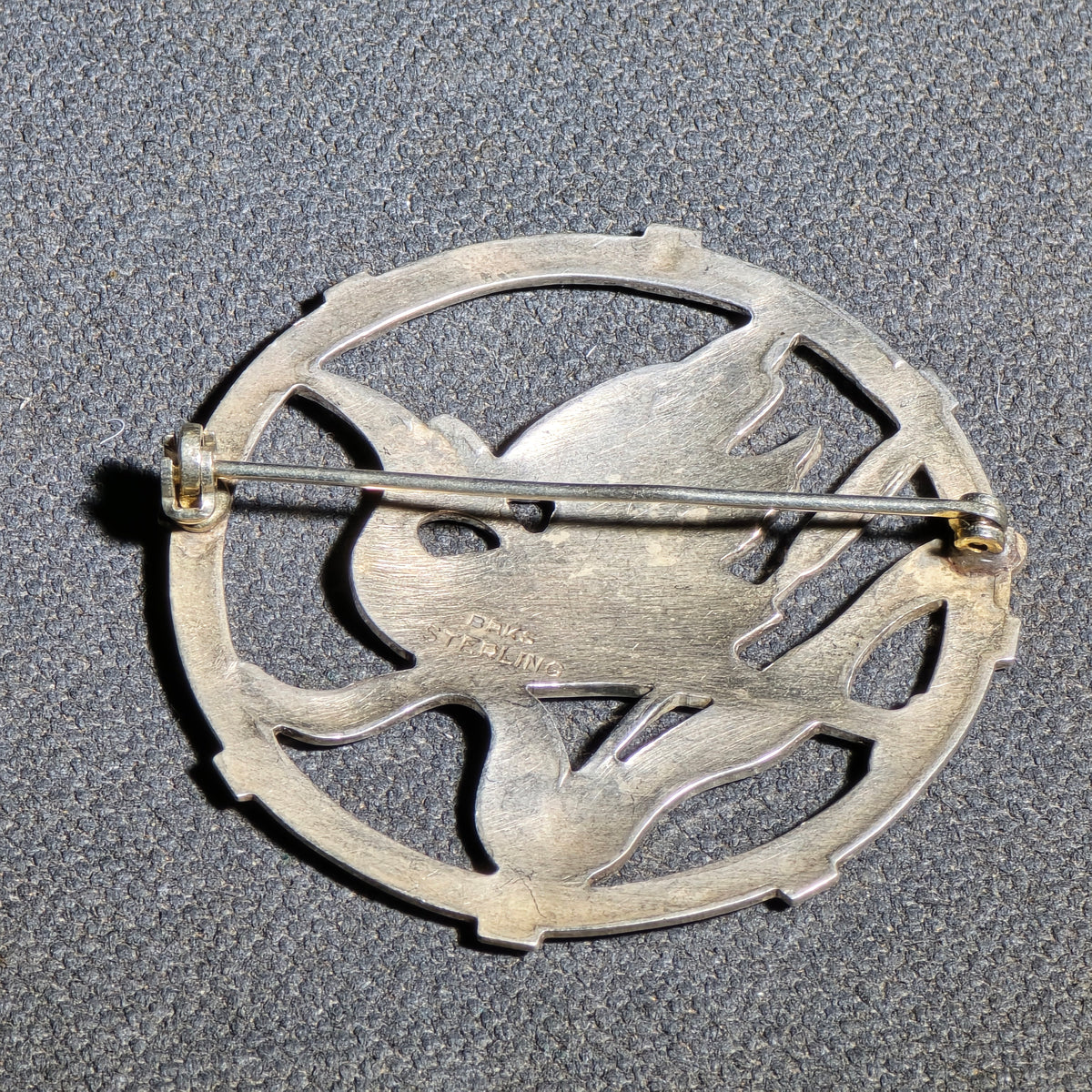 Vintage Birks Sterling Silver Brooch with Crane and Bamboo Motif