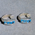 Lot 099 - Pair of Vintage Sterling Silver Hoop Earrings with Blue Square-Cut Stones, Made in China, Total Weight 5.83 g