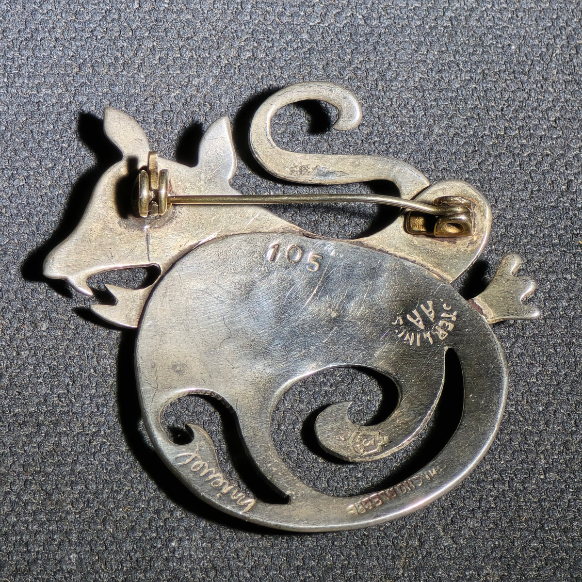 Vintage Sterling Silver Dragon Brooch