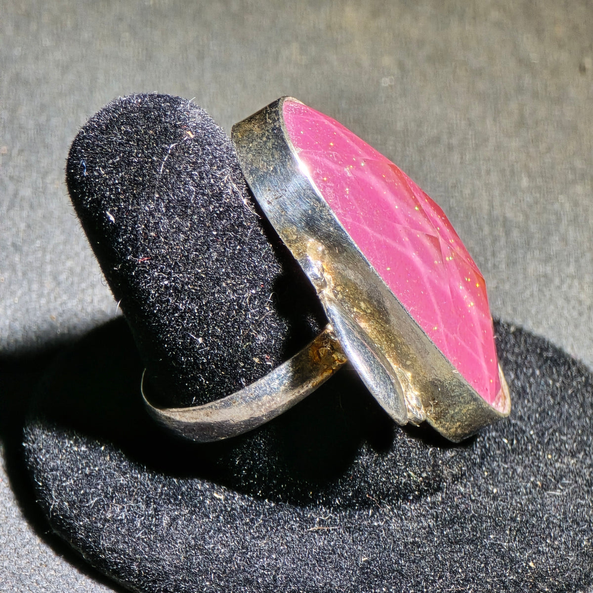 Vintage Sterling Silver Ring with Large Oval Pink Stone, Marked 925