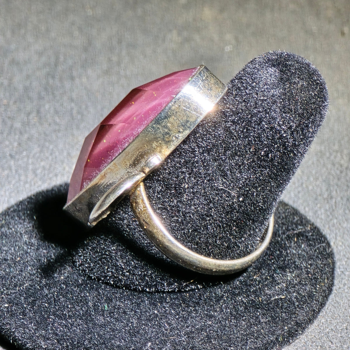 Vintage Sterling Silver Ring with Large Oval Pink Stone, Marked 925