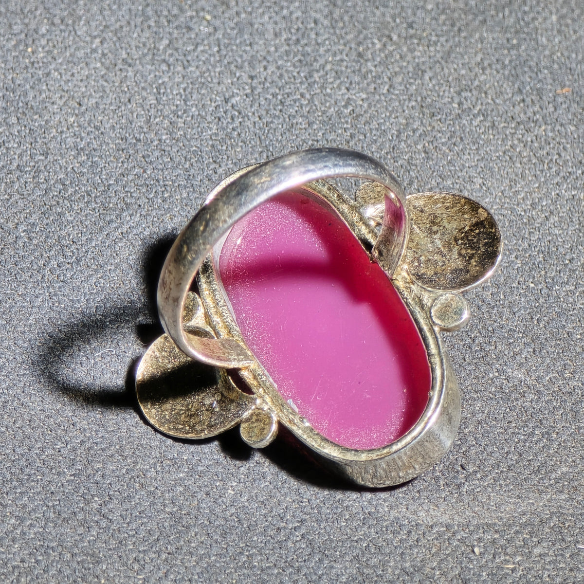 Vintage Sterling Silver Ring with Large Oval Pink Stone, Marked 925