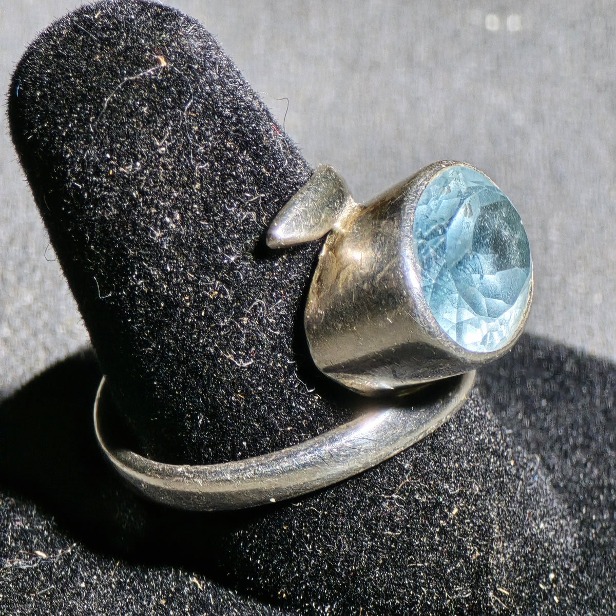 Vintage Sterling Silver Bypass Ring with Faceted Blue Stone, Marked 925