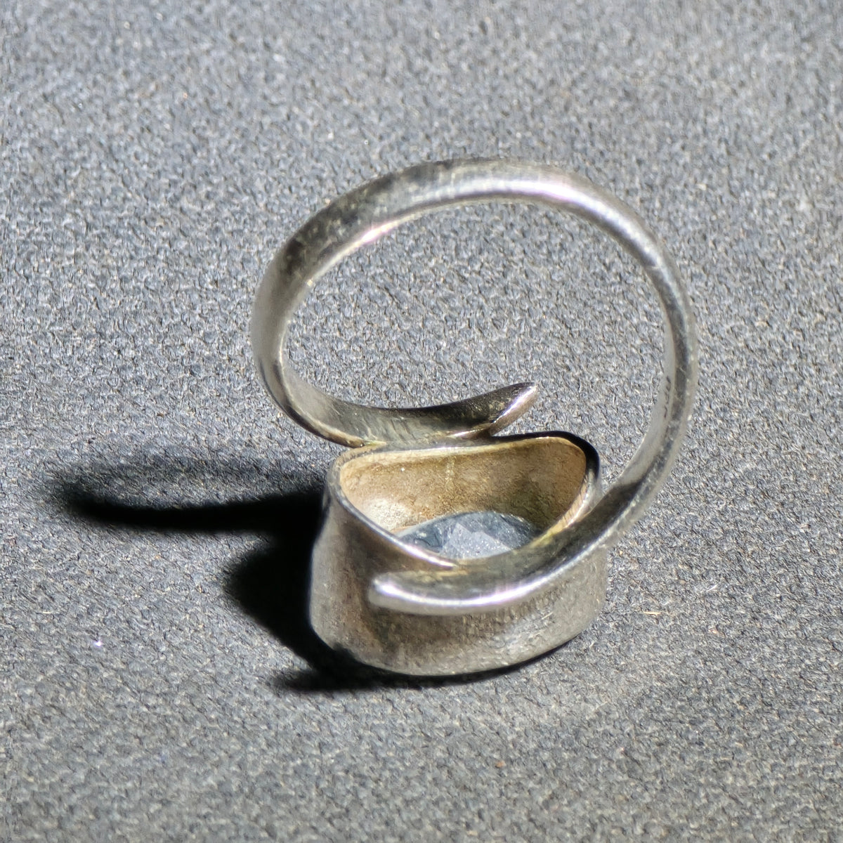 Vintage Sterling Silver Bypass Ring with Faceted Blue Stone, Marked 925