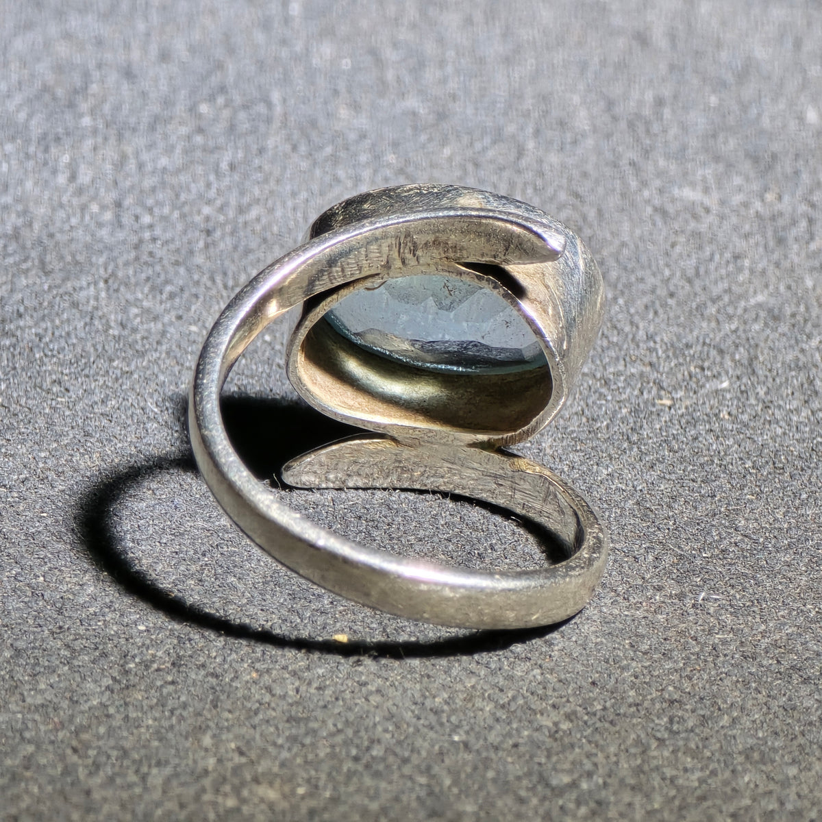 Vintage Sterling Silver Bypass Ring with Faceted Blue Stone, Marked 925
