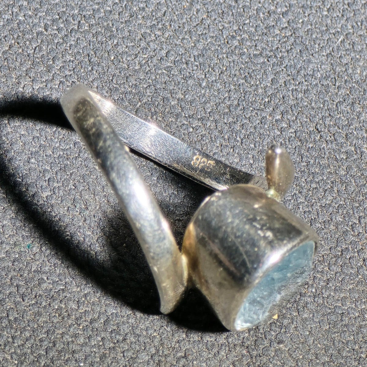 Vintage Sterling Silver Bypass Ring with Faceted Blue Stone, Marked 925