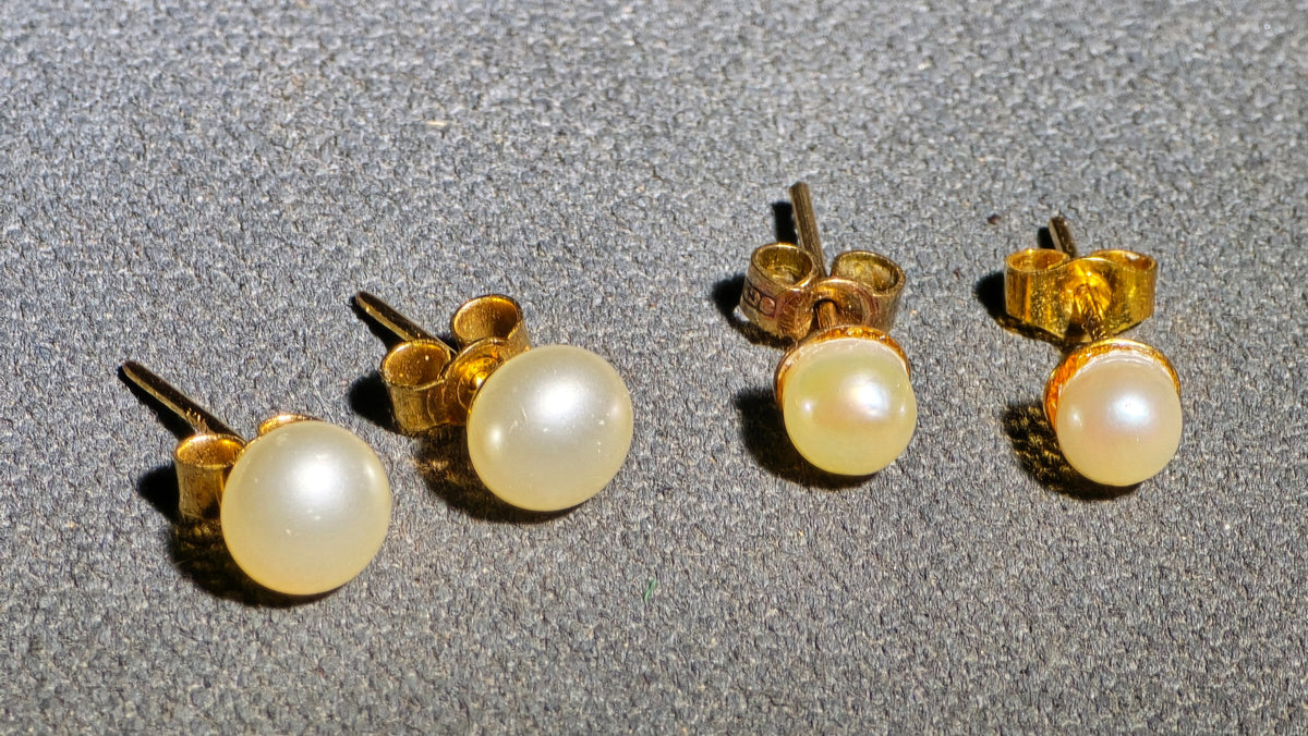 Pair of 10K Gold Pearl Stud Earrings and Pair of Vintage Gold-Tone Pearl Stud Earrings