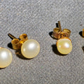 Lot 077 - Pair of 10k Gold Pearl Stud Earrings and Pair of Vintage Gold-Tone Pearl Stud Earrings, Total Weight 2.18 g